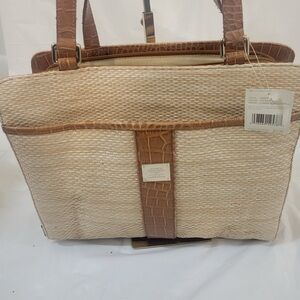 Liz Claiborne Shoulder Bag Hand Bag Purse Built in Organizers Brown & Ivory